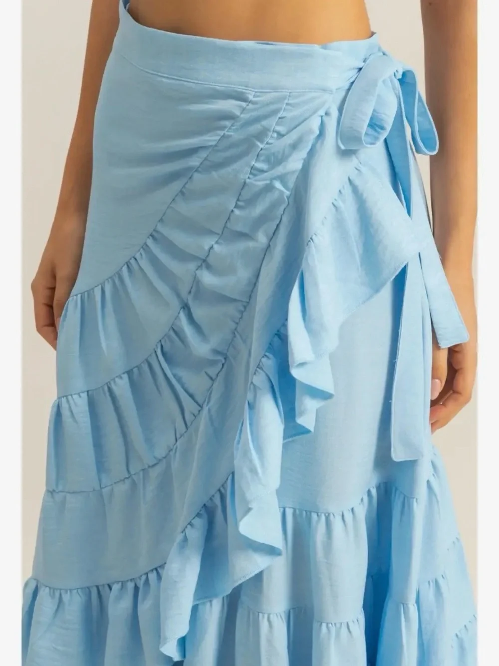 HYFVE Light Blue Ruffle Wrap Midi Skirt